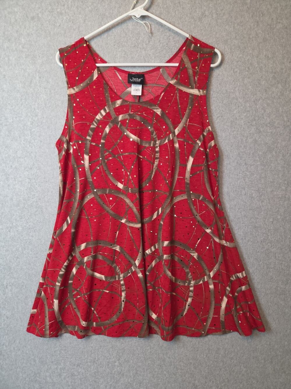 Jostar Red Geometric Gold Sequined Stretchy Slinky Tank Top Women's Large USA